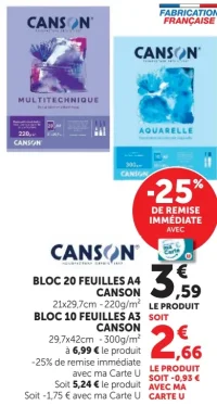 Bloc 20 feuilles A4 / Bloc 10 feuilles A3 Canson