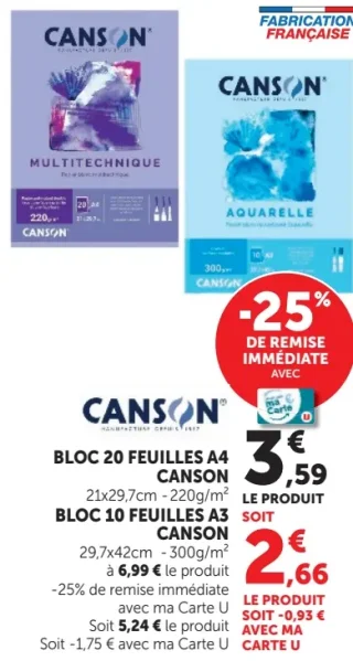 Bloc 20 feuilles A4 / Bloc 10 feuilles A3 Canson
