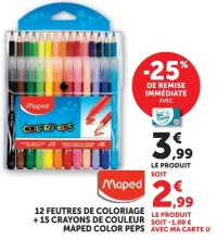 12 feutres de coloriage + 15 crayons de couleur Maped Color'Peps