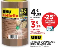 3 Rubans d'emballage brun Rollafix UHU