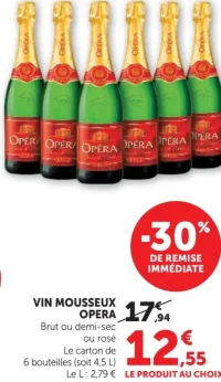 Vin mousseux Opera Brut ou demi-sec ou rosé