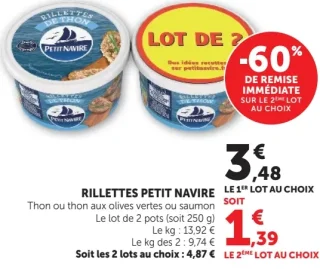 Rillettes de thon Petit Navire Thon ou thon aux olives vertes ou saumon