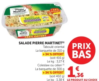 Salade Pierre Martinet Taboulé oriental ou Coleslaw ou céleri
