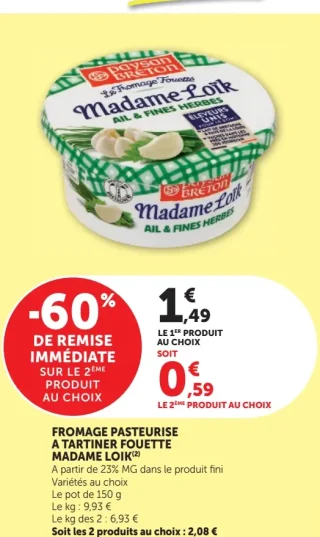 FROMAGE PASTEURISE A TARTINER FOUETTE MADAME LOÏK