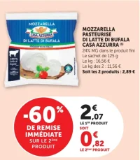 MOZZARELLA PASTEURISE DI LATTE DI BUFALA CASA AZZURRA