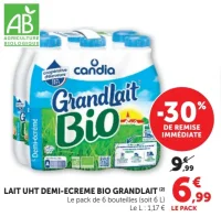 Lait UHT Demi-Écrémé Bio Grandlait Candia