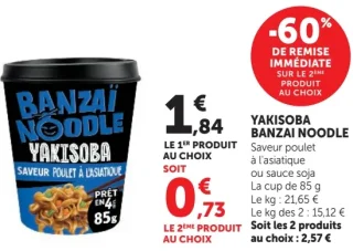 Yakisoba Banzai Noodle Saveur poulet à l'asiatique ou sauce soja