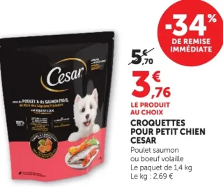 Cesar Croquettes pour petit chien Poulet saumon ou boeuf volaille