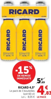 Ricard 4,5° Le pack de 3 bouteilles