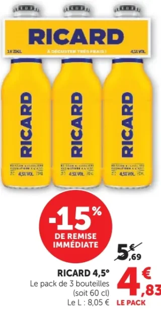 Ricard 4,5° Le pack de 3 bouteilles