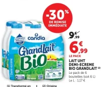 Lait UHT demi-écrémé bio Grandlait Candia