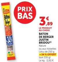 Baton de Berger Justin Bridou Nature ou aux noisettes