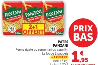 Pates Panzani Penne rigate ou serpentini ou capellini