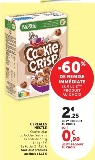 Céréales Nestlé Cookie Crisp ou Golden Grahams