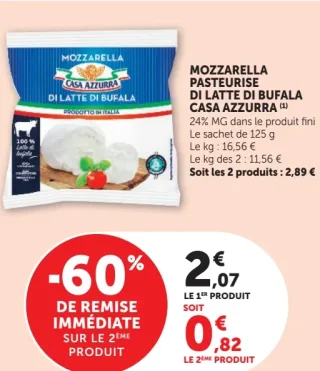 MOZZARELLA PASTEURISE DI LATTE DI BUFALA CASA AZZURRA