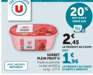 Sorbet Plein Fruit U Fraise ou pomme