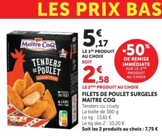 Filets de poulet surgelés Maître Coq Tenders ou crusty
