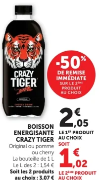 Boisson énergisante Crazy Tiger Original / Pomme / Cherry