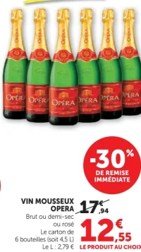 Vin Mousseux Opera Brut ou demi-sec ou rosé