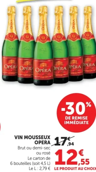 Vin Mousseux Opera Brut ou demi-sec ou rosé
