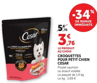 Cesar Croquettes pour petit chien Poulet saumon ou boeuf volaille