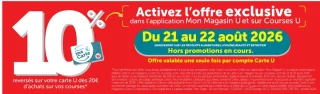 10% reversés sur votre carte U dès 20€ d'achats sur vos courses