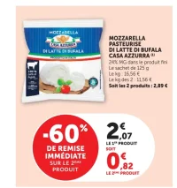 Mozzarella pastereurise di latte di bufala casa azzurra