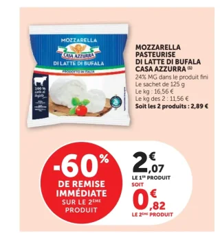 Mozzarella pastereurise di latte di bufala casa azzurra
