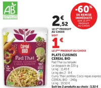 Plats cuisinés Cereal Bio Pad Thaï ou teriyaki