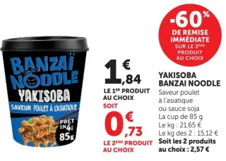 YAKISOBA BANZAI NOODLE Saveur poulet à l'asiatique ou sauce soja