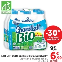Lait UHT demi-écrémé bio Grandlait