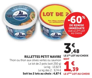 Rillettes Petit Navire Thon ou thon aux olives vertes ou saumon