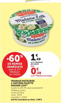 Fromage pasteurisé à tartiner fouetté Madame Loïk Paysan Breton