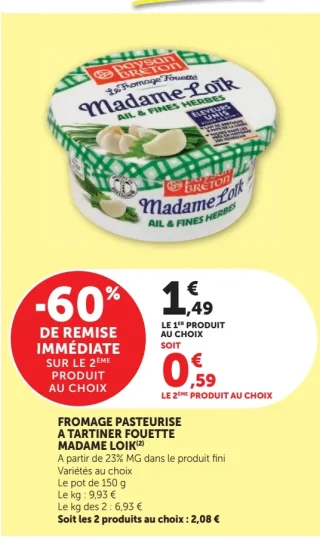 Fromage pasteurisé à tartiner fouetté Madame Loïk Paysan Breton