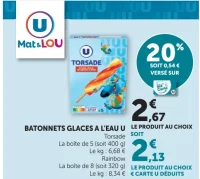 Bâtonnets glaces à l'eau U Mat & Lou