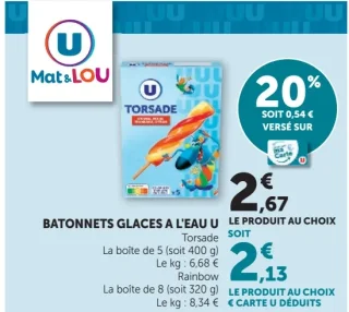 Bâtonnets glaces à l'eau U Mat & Lou