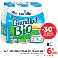 Lait uht demi-ecreme bio Grandlait Candia