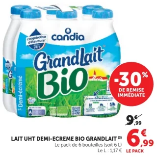 Lait uht demi-ecreme bio Grandlait Candia