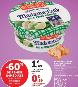 Fromage pasteurisé à tartiner fouetté Madame Loïk Paysan Breton