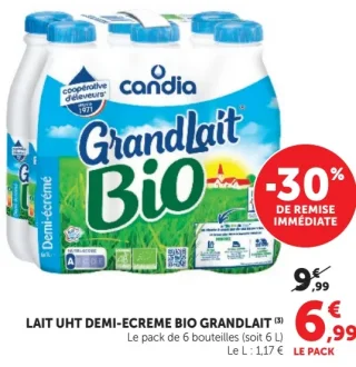 Lait Uht Demi-Ecreme Bio Grandlait