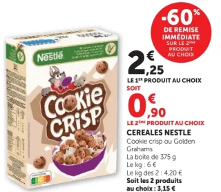 Cereales Nestle Cookie crisp ou Golden Grahams