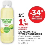 EAU AROMATISEE VITAMIN WATER JOKER Citron citron vert ou pêche passion ou fraise framboise