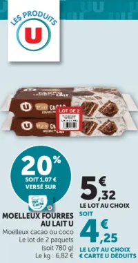 Moelleux fourres au lait U Moelleux cacao ou coco
