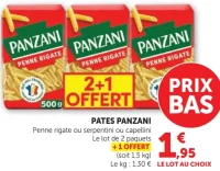 Pates Panzani Penne rigate ou serpentini ou capellini