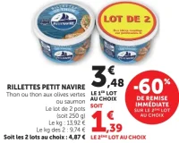Rillettes Petit Navire Thon ou thon aux olives vertes ou saumon