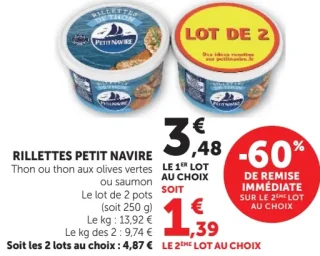 Rillettes Petit Navire Thon ou thon aux olives vertes ou saumon