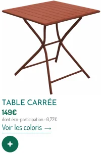 Table carrée pliante de jardin