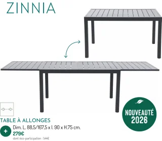Table à allonges ZINNIA