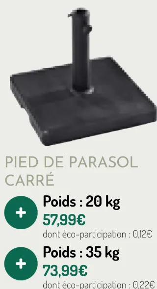 Pied de parasol carré