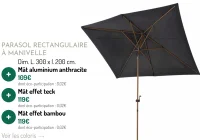 Parasol rectangulaire à manivelle